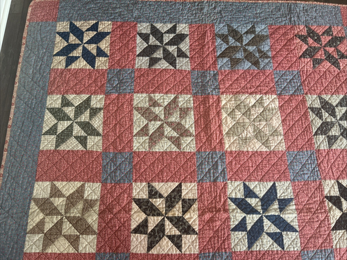 Antique 1900s Ohio Star Quilt Handmade Hand Stitched 81"X66" EXC - Picture 6 of 23