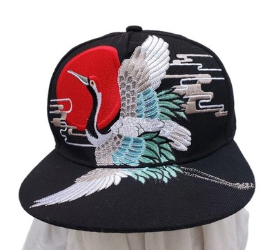 Sold Out Blk Japan Grus Japonensis Red Crowned Crane Embroidery Snapback Unisex