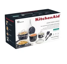 KitchenAid Ceramic Forged Aluminum Safe Nonstick 10 Piece Set Black. New
