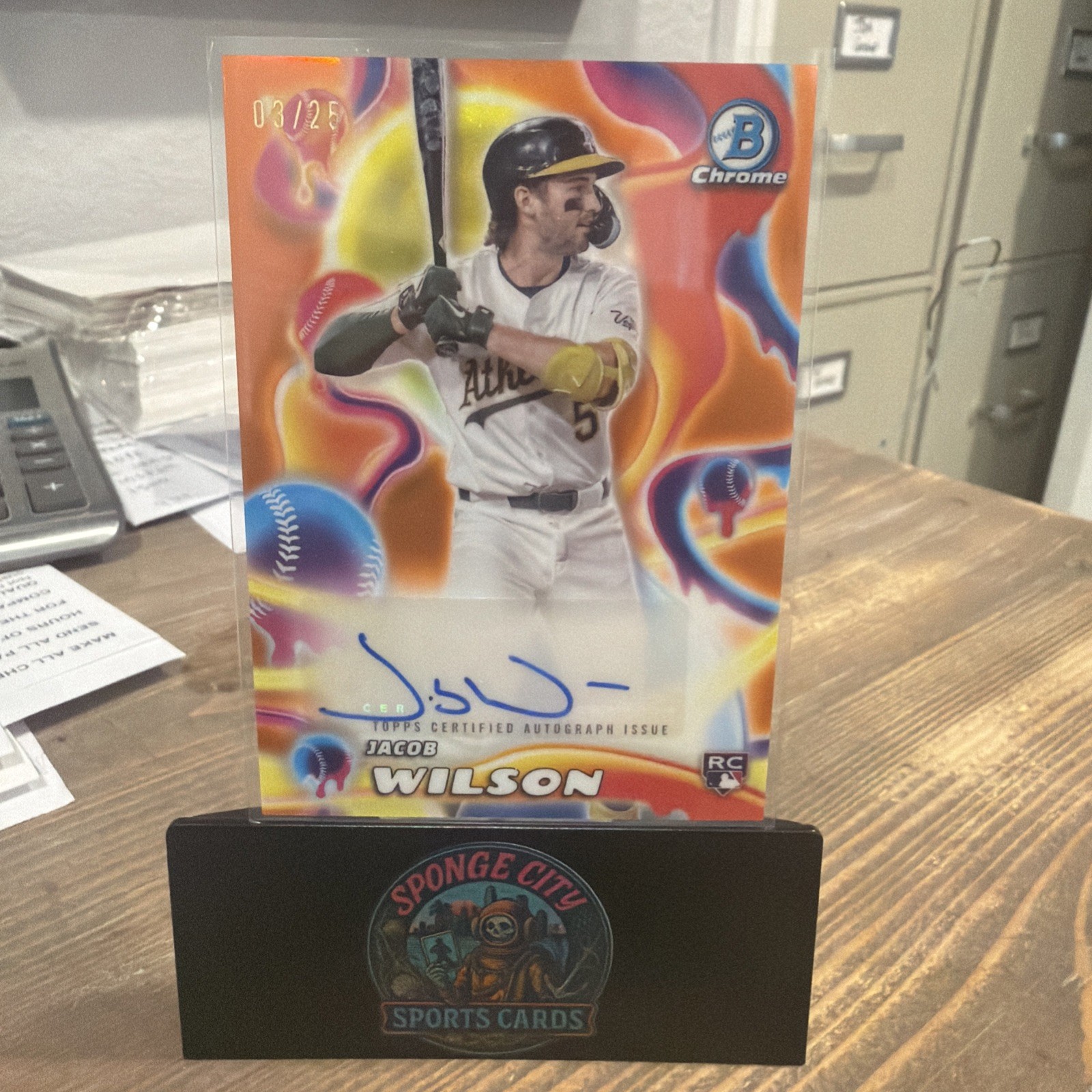2025 Bowman Chrome Jacob Wilson RC Rookie SSP Melt Mashers Orange Auto /25 A's