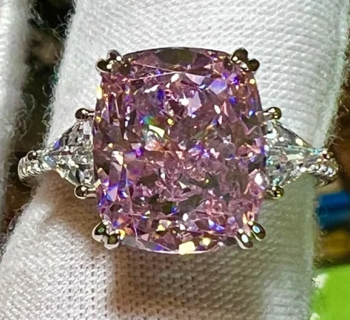 7.00 Ct Certified Cushion Cut Natural Pink Diamond Ring VVS1 White Gold Finish