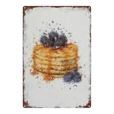 Vintage Metal Sign Blueberry Pancakes Breakfast Art for Restaurant Kitchen Decor