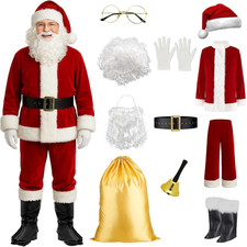 Santa Costume for Men, Christmas Claus Costume Suit 11Pc, Christmas Adult Santa