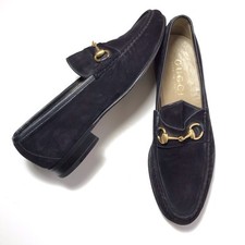 Gucci Black Suede Gold Horsebit Classic Penny Loafer Leather Sole Mens 11