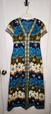 Vintage Miss Magnin Hawaiian Batik 60s MCM Gown Maxi Barkcloth Size Small