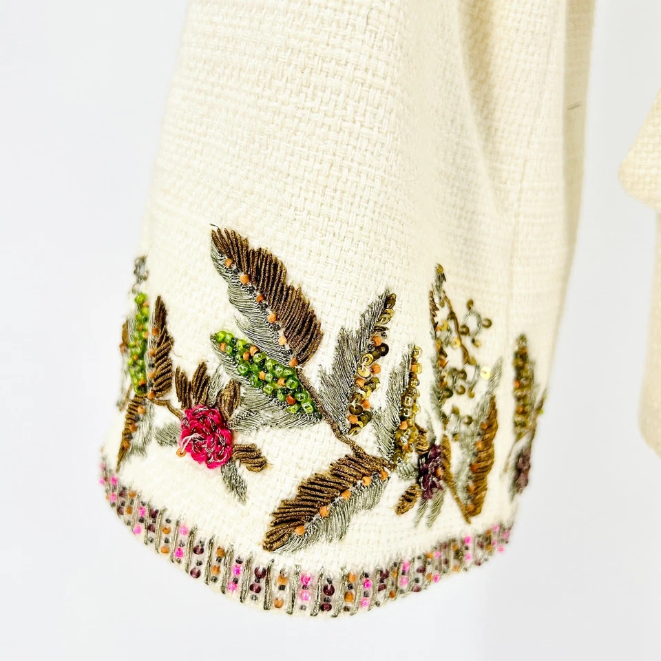 Traje Falda Vintage Años 90 Escada Marfil Crema Cuentas Bordado Lino Algodón Foto 4 de 4