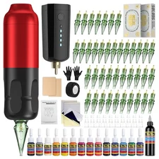 Tattoo Gun,Solong Complete Wireless Kit 1600mAh Power Supply Blackred 