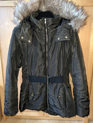   H&M Steppjacke Gr S  (36/38) Kapuze mit Fell Jacke Winterjacke dunkel grün  HM