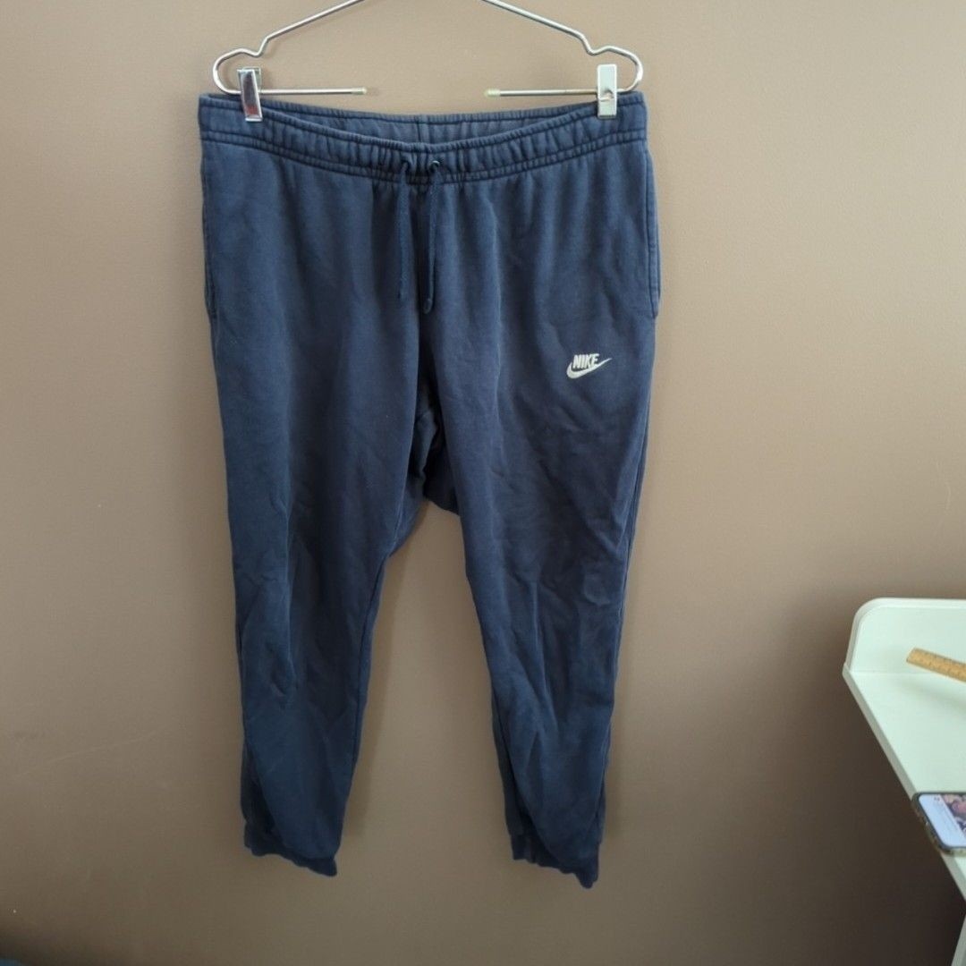 Nike Sweatpants Mens XL Blue Fleece Joggers Elastic Waist Cuffed Logo Winter