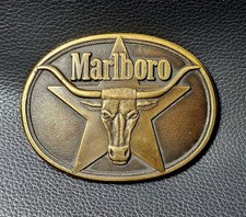 Vintage 1987 Marlboro Cigarettes Bull Star Solid Brass Belt Buckle Philip Morris