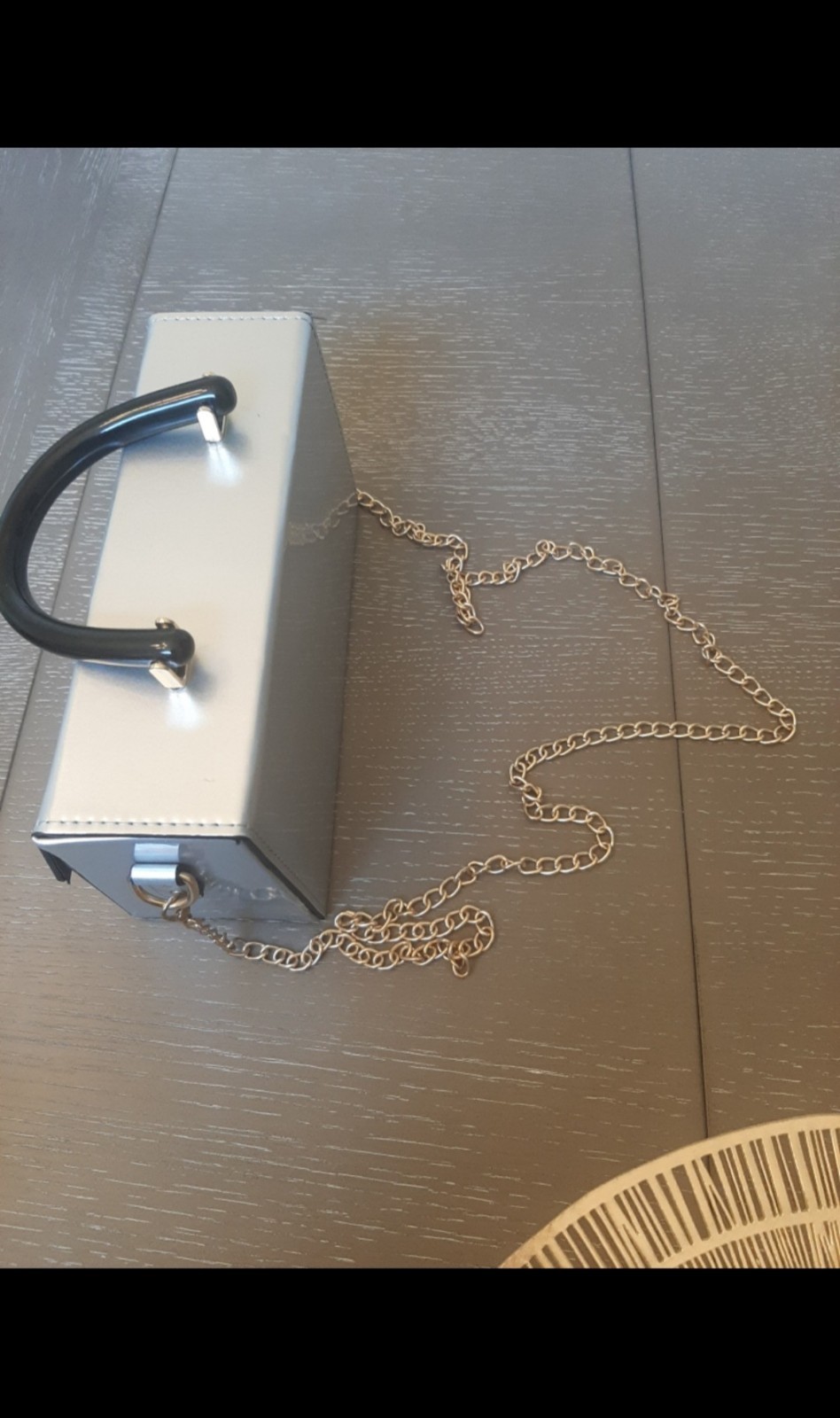 Silver And Gold Rectangular Clutch Structured Cro… - image 2