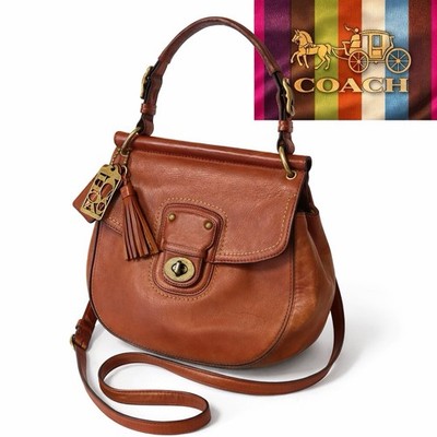 Coach Willis Vintage British Tan Leather Legacy Stripe Crossbody