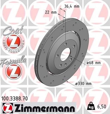 2x Bremsscheibe FORMULA Z ZIMMERMANN 100.3388.70 für B8 1KZ 8K5 A4 AUDI 2ED RS4