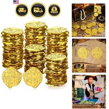 100 Pcs Pirate Coins Plastic Fake Play Coins Replica Spanish Doubloons for Pi...