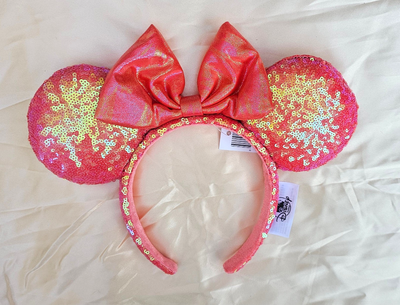 New Disney Minnie Ears Orange Peach Sequin Bow Sunset  display picture 3