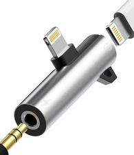 Headphone Adapter Lightning to 3.5mm AUX Audio Jack and Charger silver 