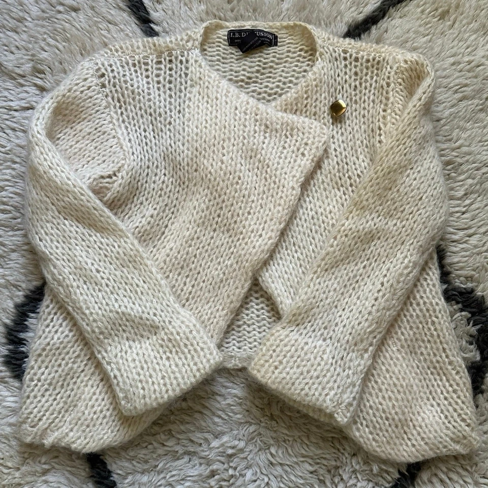 Vintage I.B. Chaqueta Cárdigan Diffusion Marfil Lana/Mohair Gruesa Recortada Moto Foto 2 de 4