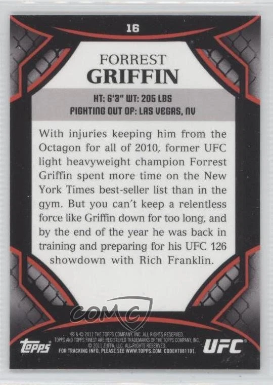 2011 Topps Finest UFC Forrest Griffin #16 - Image 2 of 2