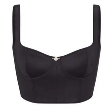 NWT Skims Stretch Satin Corset Size S Onyx Black Balconette Crop Sold Out 68