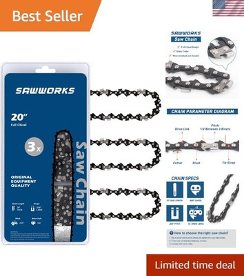 3-Pack 20-Inch Chainsaw Chain with .325'' Pitch & 76 Links   Unmatched Perform...
