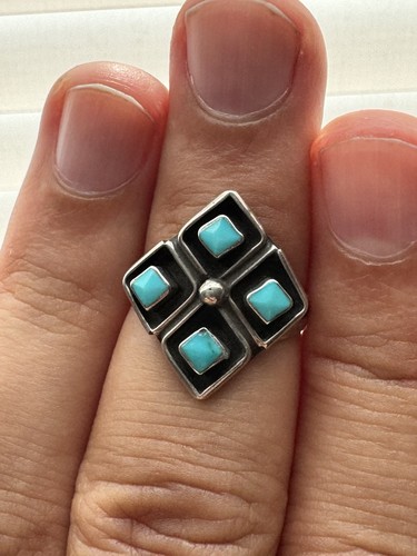 Atemberaubender Vintage Sterlingsilber - Navajo Zuni Türkis Ring Größe 6 - vier Steine - Bild 2 von 21