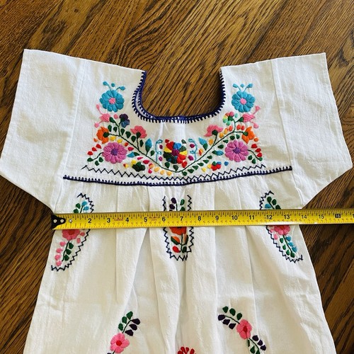 Mexican Dress SZ 6 Girls Handmade Boho White Floral Embroidery Puebla - Picture 7 of 10