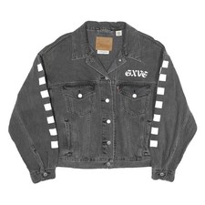 LEVI'S Damen Jeansjacke schwarz Baumwollmischung S karierte Ärmel Print Knopf