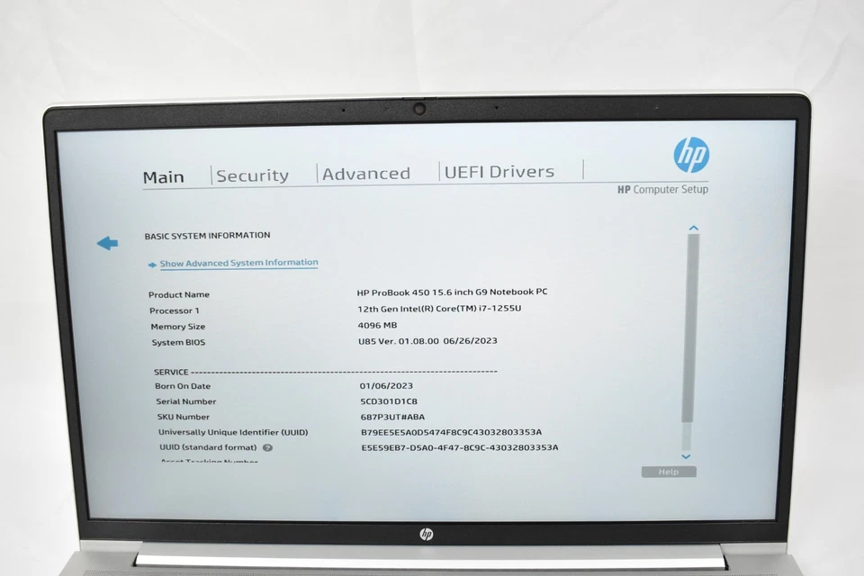 Portátil HP ProBook 450 G9 i7-1255U 4 GB 256 GB SSD sin piezas de sistema operativo ni reparación Foto 2 de 4