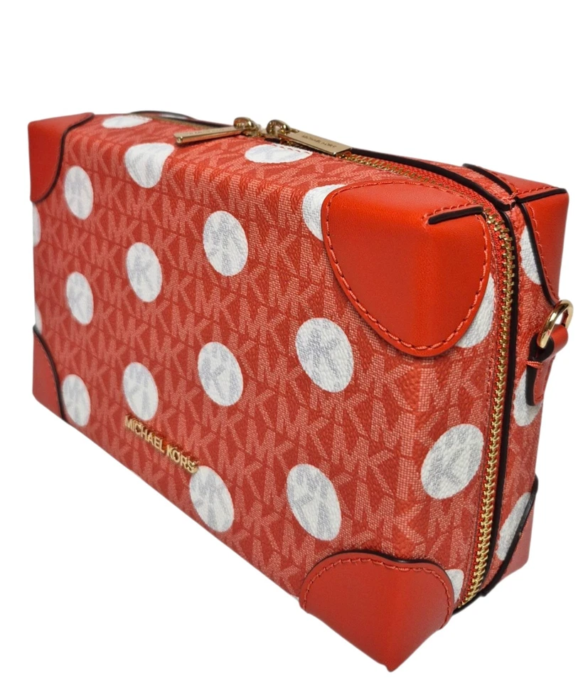 Bolso Bandolera Michael Kors Jeanie Pequeño Lunares Firma Logo Baúl Rojo Arcilla Foto 2 de 4