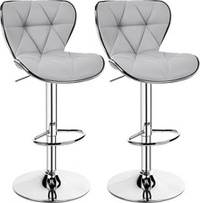 Bar Stools Set of 2, PU Leather Swivel Adjustable Barstools with Shell Back, Bar