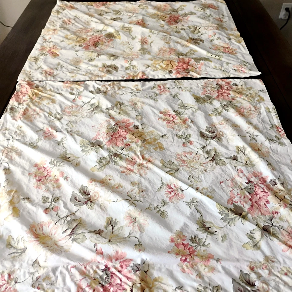 Eddie Bauer Pillow Cases Shams Cotton Standard Floral Yellow Pink Green Cream - Image 2 of 4