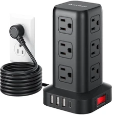 Surge Protector Power Strip 6.5 FT Cord, Power Strip Tower with 4 USB Ports (...
