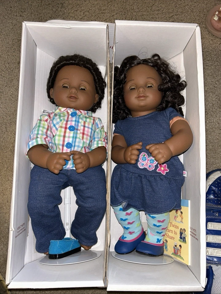 Rare American Girl Bitty Baby Twins  dark skin, black, curly hair Boy & Girl - Image 4 of 4