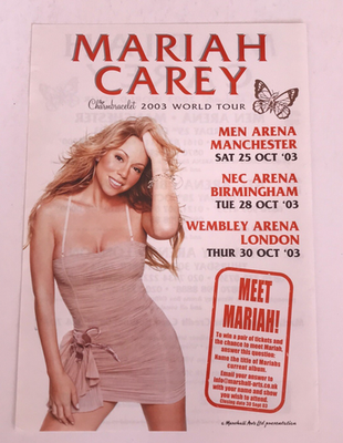 MARIAH CAREY CHARMBRACELET WORLD TOUR 2003 UK 2-SIDED PROMO FLYER