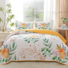 Heymybed Botanical Quilt Set Cal King Size Summer Lightweight Coverlet Yellow