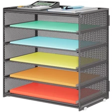 6 Tier Paper Organizer Metal Mesh Desk File Folder File Folder Paper Letter T...