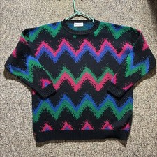Vintage 80s USA Made Knitwear Knitted Multicolor Sweater Fashion Retro Neon