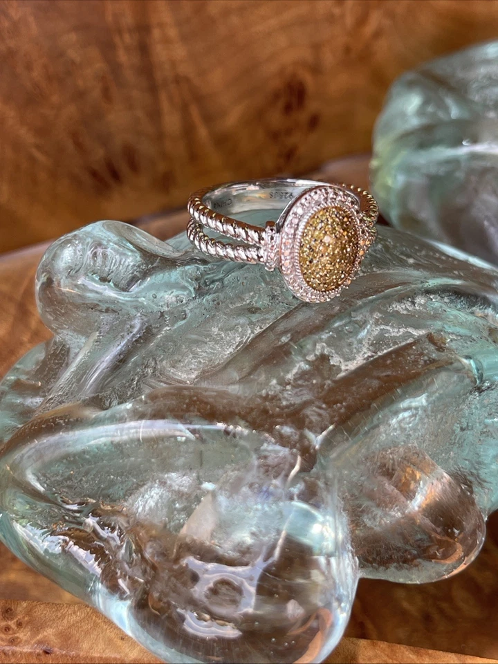 Anillo de afinidad JS Joseph Schmid plata de ley 925 pavé diamante amarillo talla 10 Foto 2 de 4