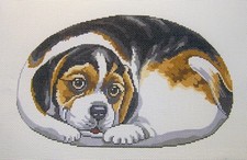 Beagle Puppy Dog Pillow or Framed handpainted 13m Needlepoint Canvas by LEE