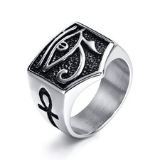 Men The Eye of Horus Ring Rock Punk Egyptian Ankh Cross Stainless Steel Finger