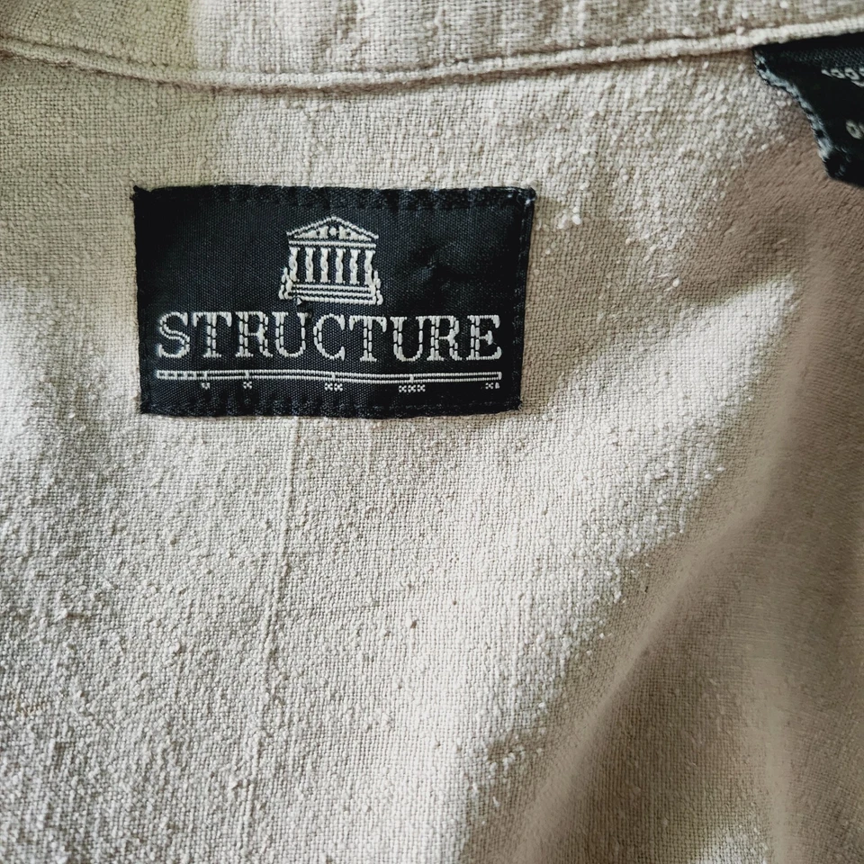 Structure Men's 100% Knubby Silk Button Up Shirt Beige Casual SS Linen Textured  - Image 4 of 4