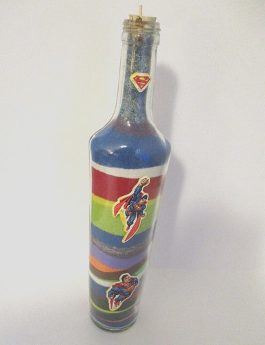 Vintage Sand Art Bottle with Superman Decals