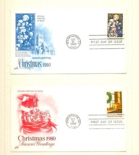 USA Christmas 1980 singles, FDC's, blocks, plateblocks 3 scans - Picture 3 of 3
