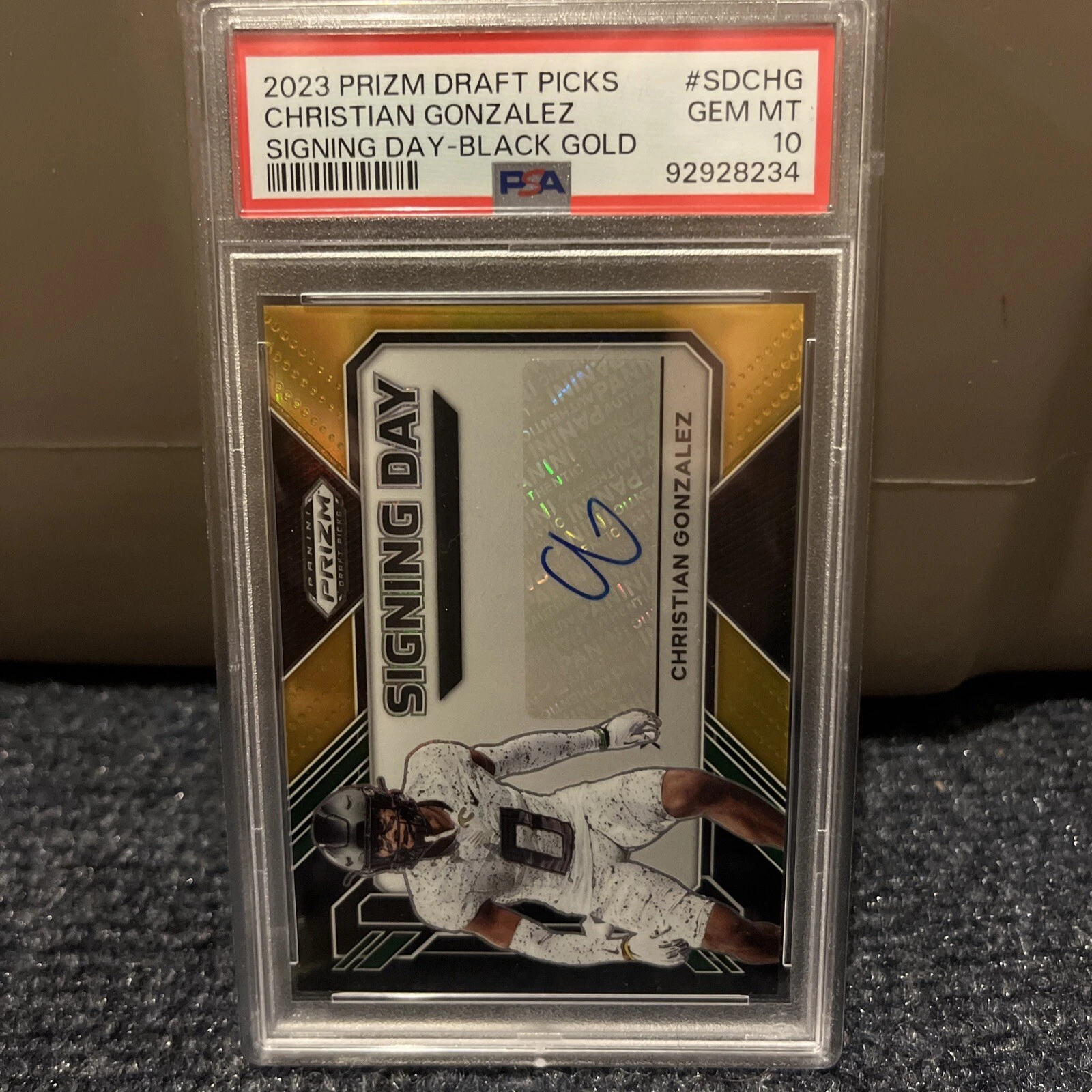 Christian Gonzalez Panini Prizm Draft Picks Signing Day #SDCHG Black Gold