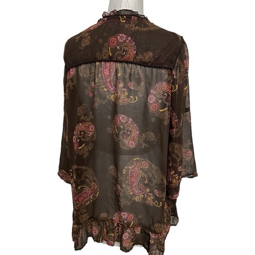 Maurice’s Brown Floral Paisley 3/4 Sleeve Sheer Tunic V-Neck with Tassel Tie XL - Picture 2 of 9