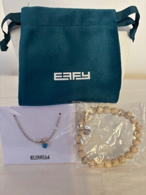Effy Beige Color Stretch Bracelet and Blue Color Necklace on Silver Chain (18'')