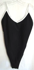 Wilo The Label Black White Trim Ribbed One Piece Bathing Suit Size Large NWT
