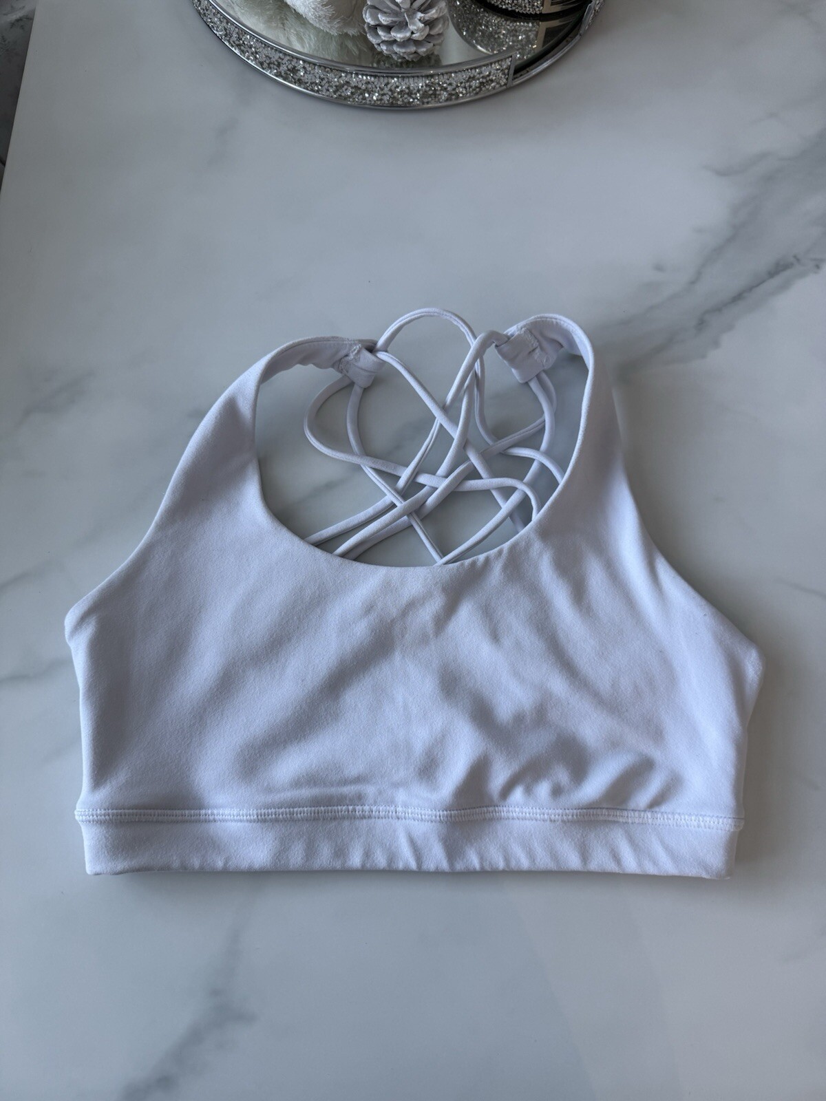 White Crop Top Training Gym Fitness Womens Size S, Small-image