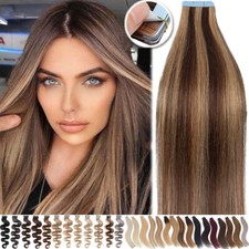 Tape In 100 Remy Real Human Hair Extensions Skin Weft Full Head Body Wave 150g