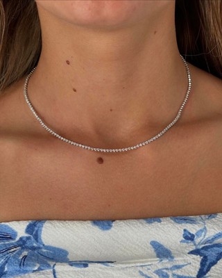 3MM Round Cut Lab Created Diamond 18k White Gold Plated Women 18'' TennisNecklace